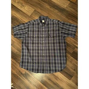 Wrangler Shirt Mens XXL Blue‎ Pearl Snap Short Sleeve Western Casual